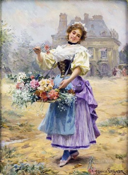 París Painting - Louis Marie Schryver La niña de las flores parisina